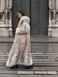 Spectacular Unisex Soft Plush Spotted Fur Coat Large Shawl Collar M/L 52" Long