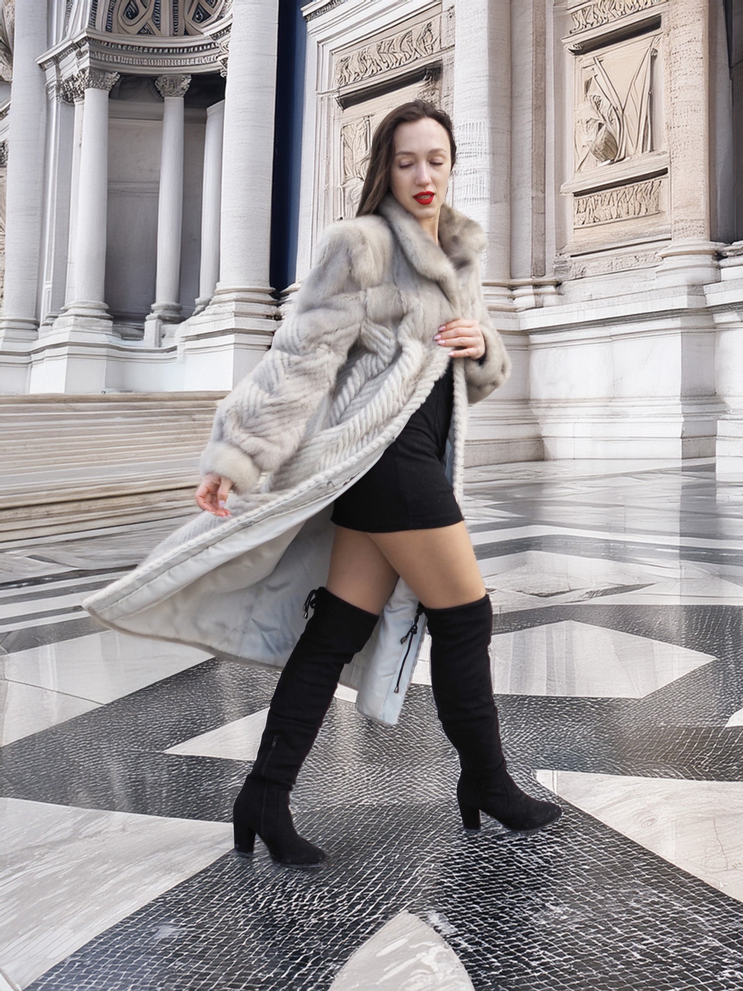 Pearl & Shadow – Herringbone Mink Elegance in Motion S