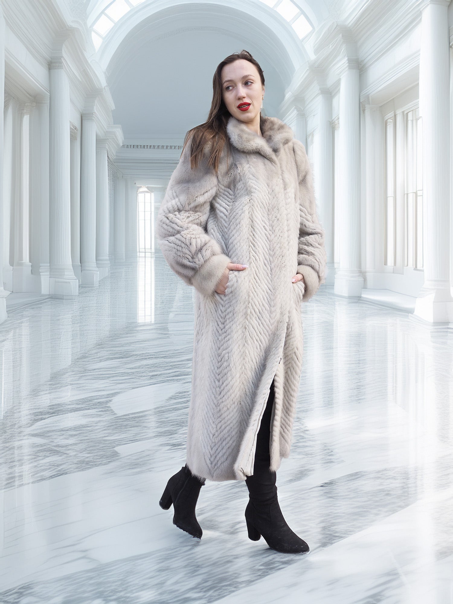 Pearl & Shadow – Herringbone Mink Elegance in Motion S