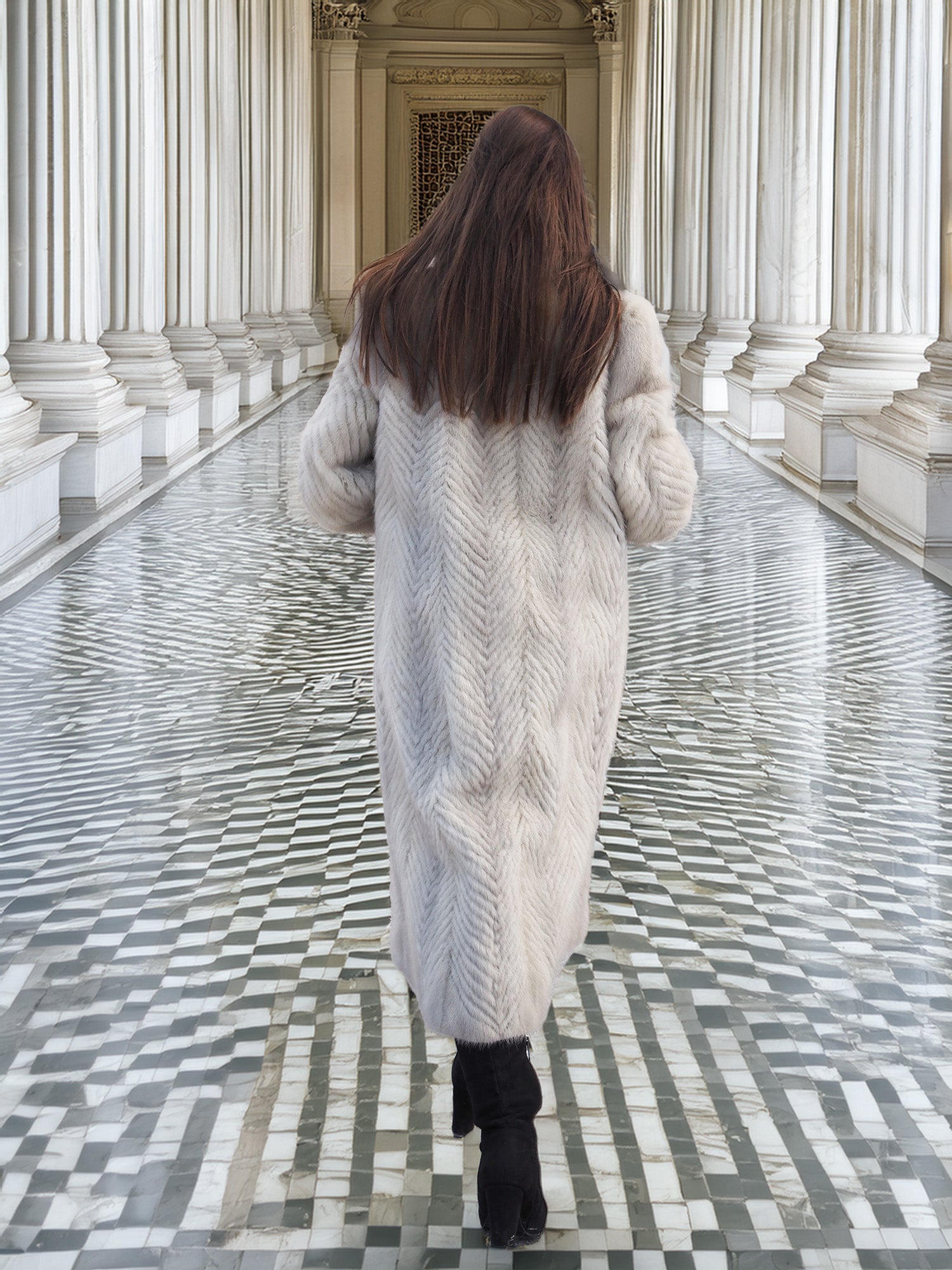 Pearl & Shadow – Herringbone Mink Elegance in Motion S