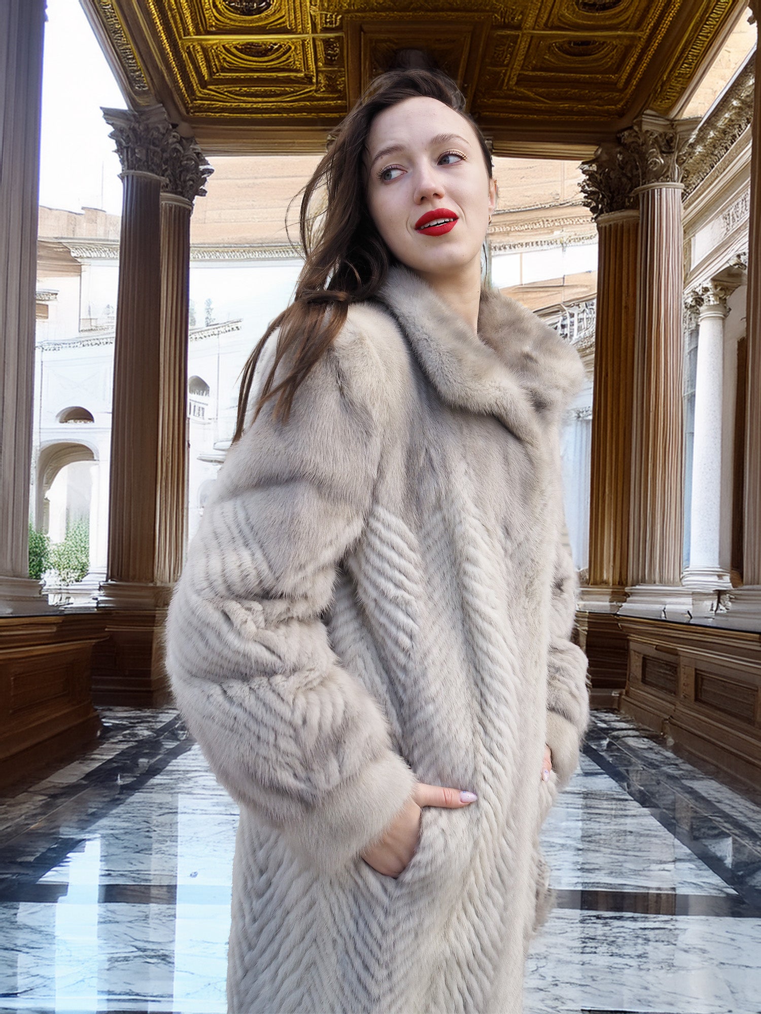 Pearl & Shadow – Herringbone Mink Elegance in Motion S