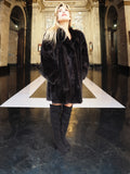 High Quality NAFA Female Black Mink Fur Jacket Coat Brand New XL to 3XL