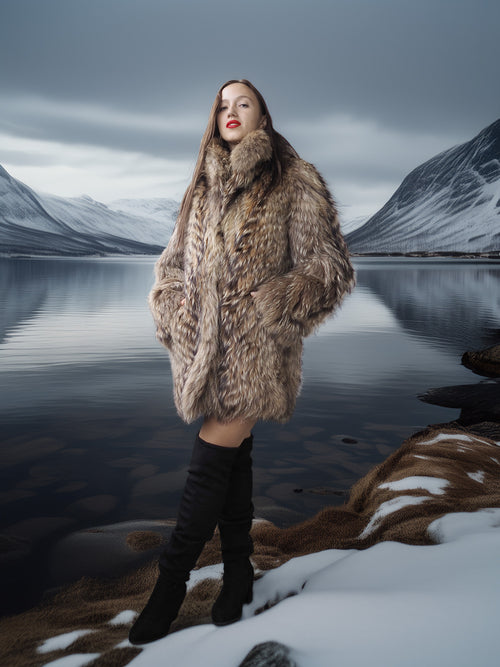 “The Storm Muse” — Raccoon Fur Jacket with Voluminous Collar & Arctic Allure