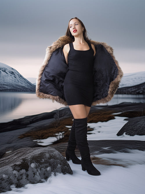 “The Storm Muse” — Raccoon Fur Jacket with Voluminous Collar & Arctic Allure