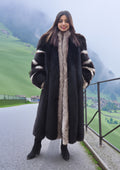 Plush Black Fox With Indigo Fox Tuxedo Fur Coat S