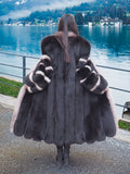 Plush Black Fox With Indigo Fox Tuxedo Fur Coat S