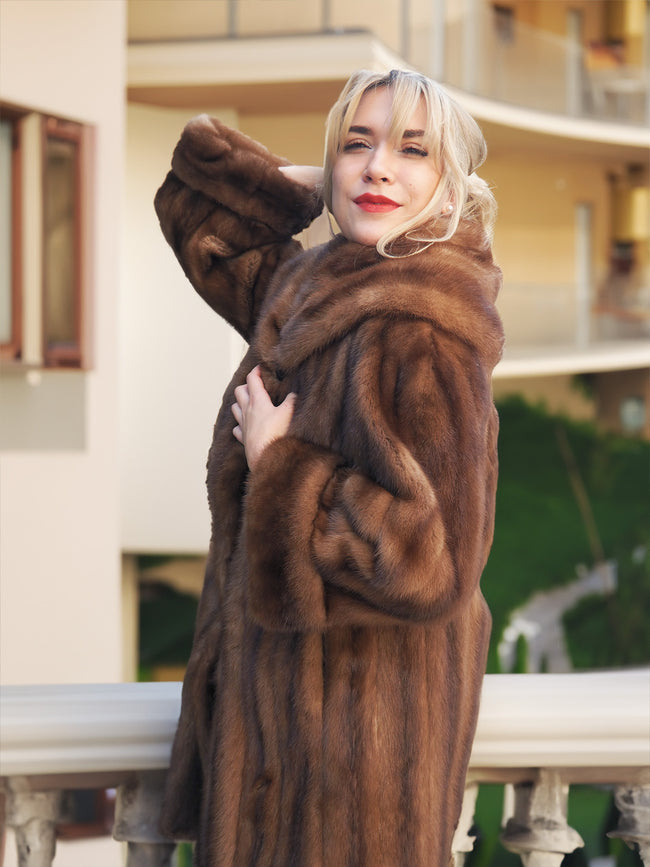 Light Pastel Brown Canadian Mink Fur Coat Coats M– Purple Shoshana