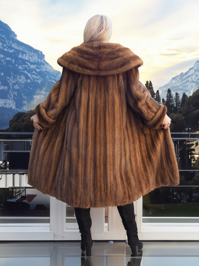 Brand New Luxurious Demi Buff Swing Canadian Mink Fur Coat Stroller L–  Purple Shoshana Furs
