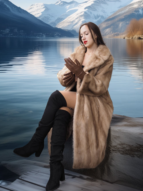 "Whisper of Dusk" – Vintage Pastel Mink Full-Length Coat with Embroidered Lining