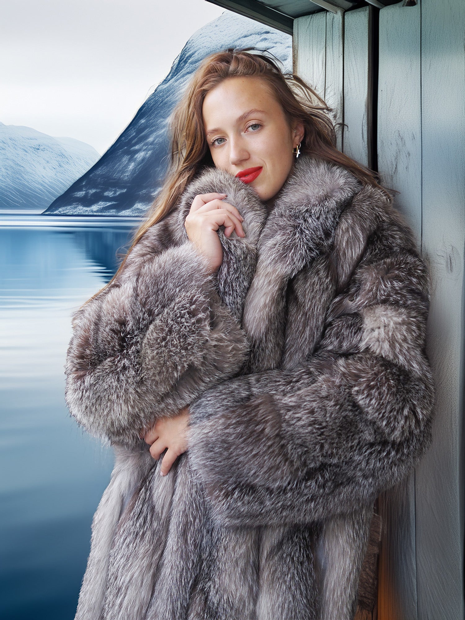 Wild Aurora - Indigo Fox Coat 51" Length