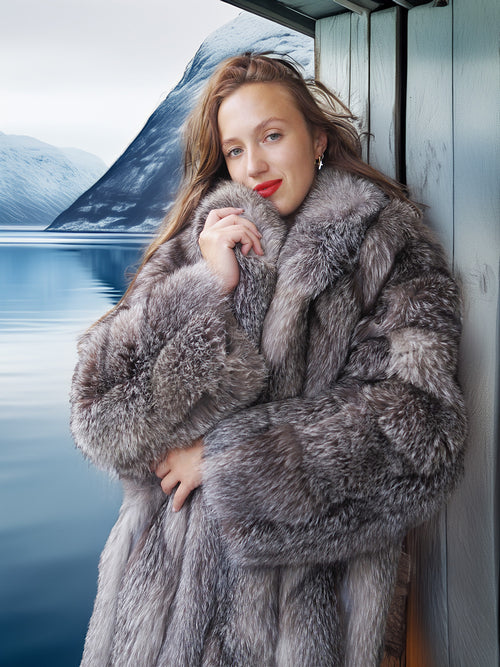 Wild Aurora - Indigo Fox Coat 51" Length