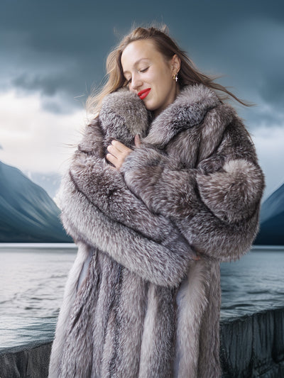 Wild Aurora - Indigo Fox Coat 51" Length