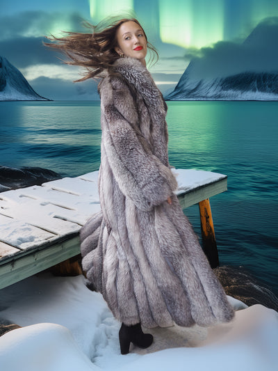 Wild Aurora - Indigo Fox Coat 51" Length