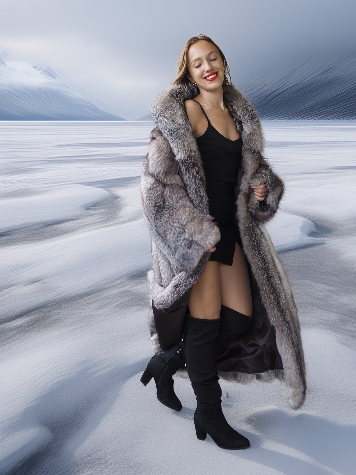 Wild Aurora - Indigo Fox Coat 51" Length