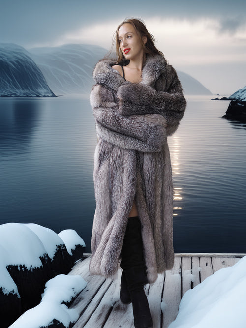 Wild Aurora - Indigo Fox Coat 51" Length