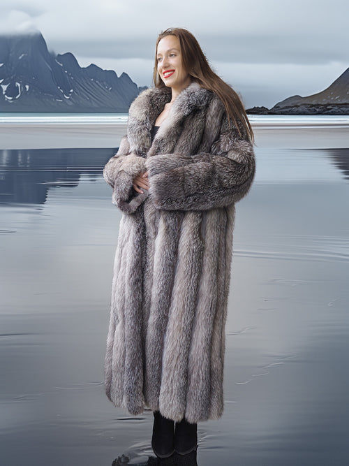 Wild Aurora - Indigo Fox Coat 51" Length
