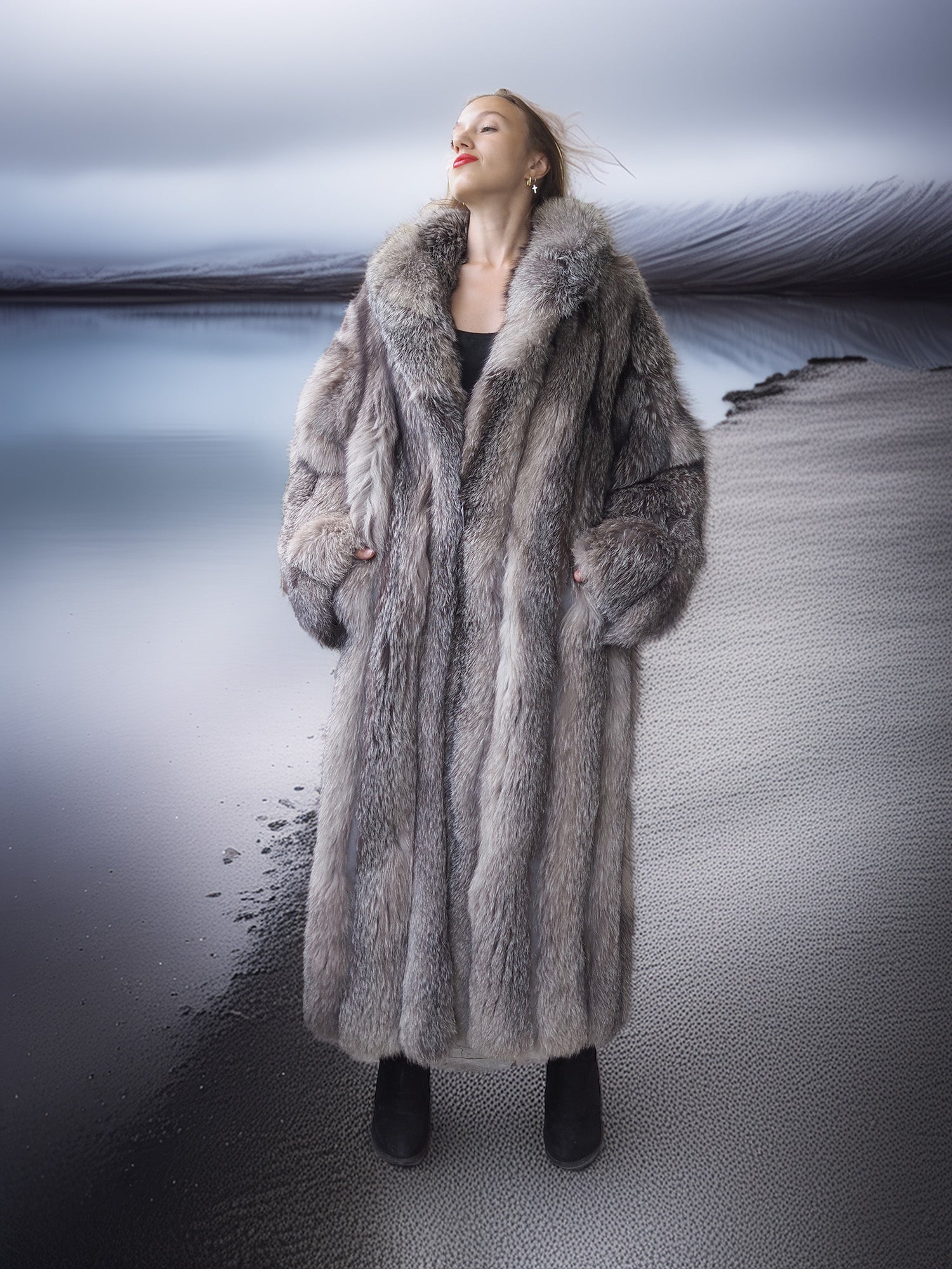 Wild Aurora - Indigo Fox Coat 51" Length