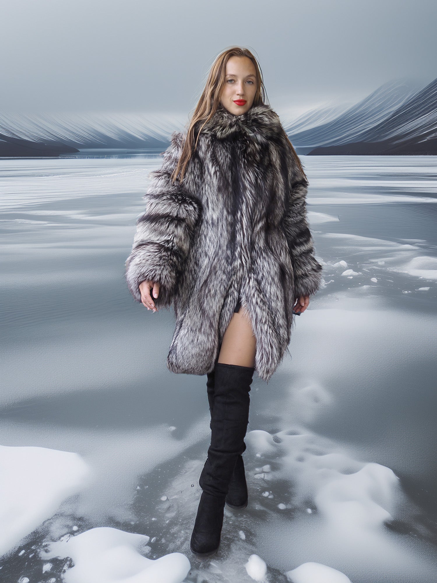 Alpine Siren - Silver Fox Long Jacket Stroller Length