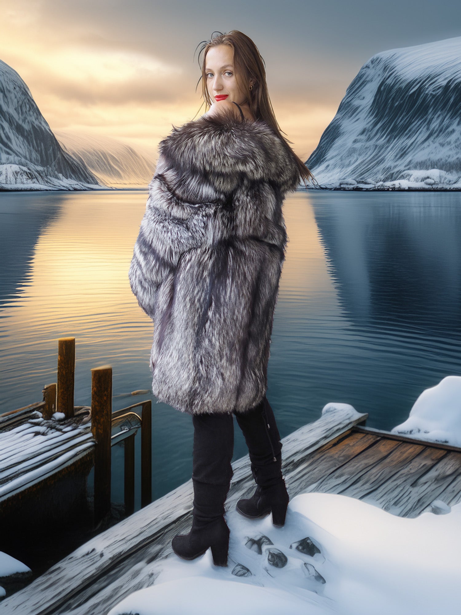 Alpine Siren - Silver Fox Long Jacket Stroller Length