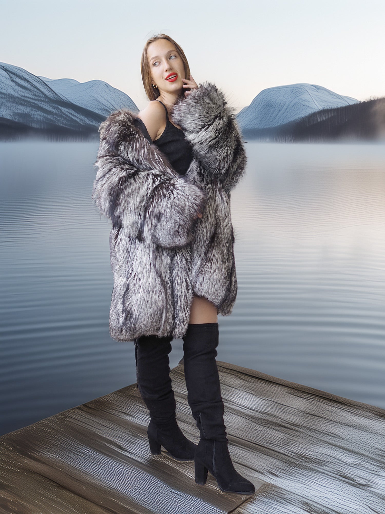 Alpine Siren - Silver Fox Long Jacket Stroller Length