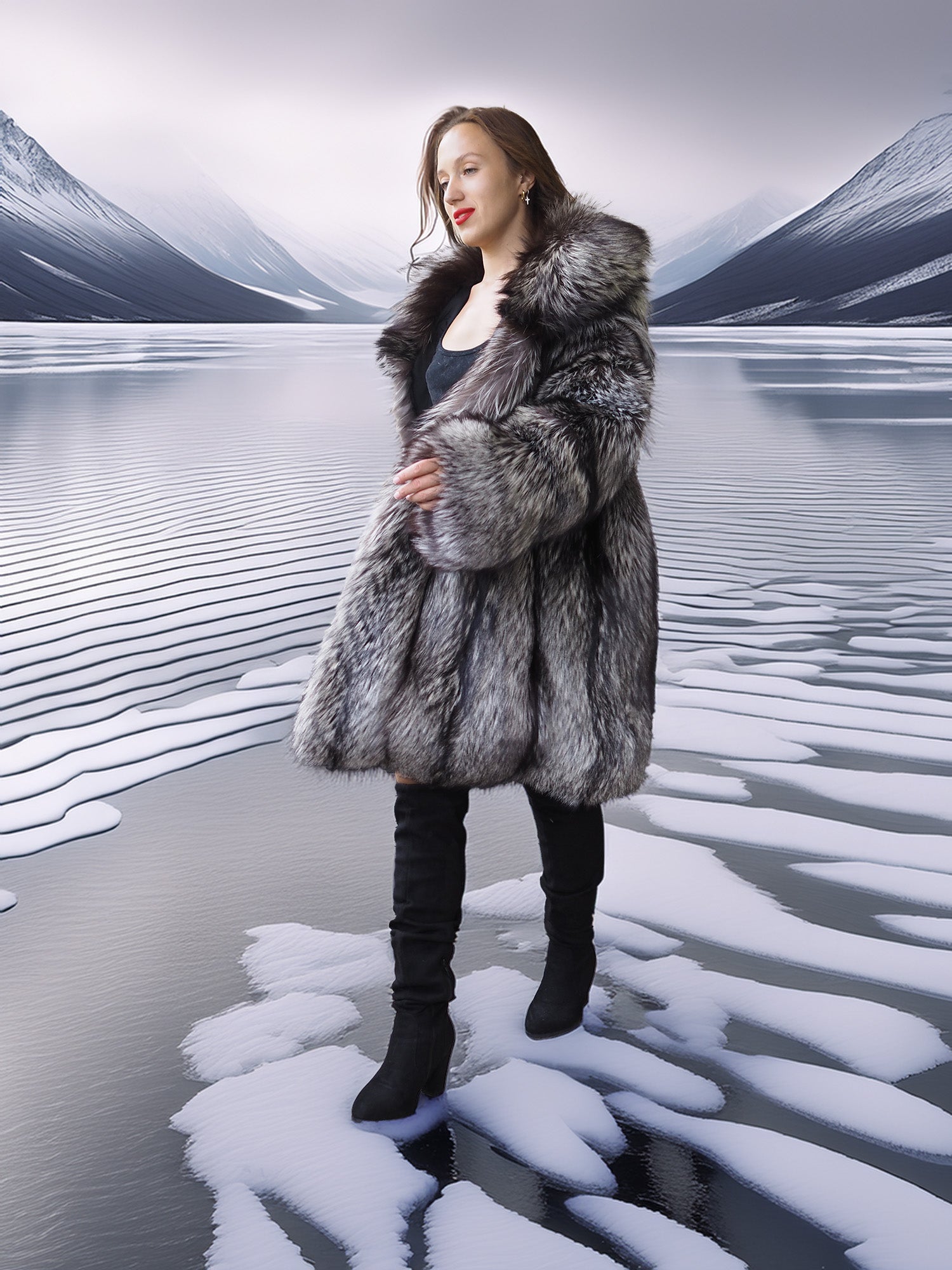 Alpine Siren - Silver Fox Long Jacket Stroller Length