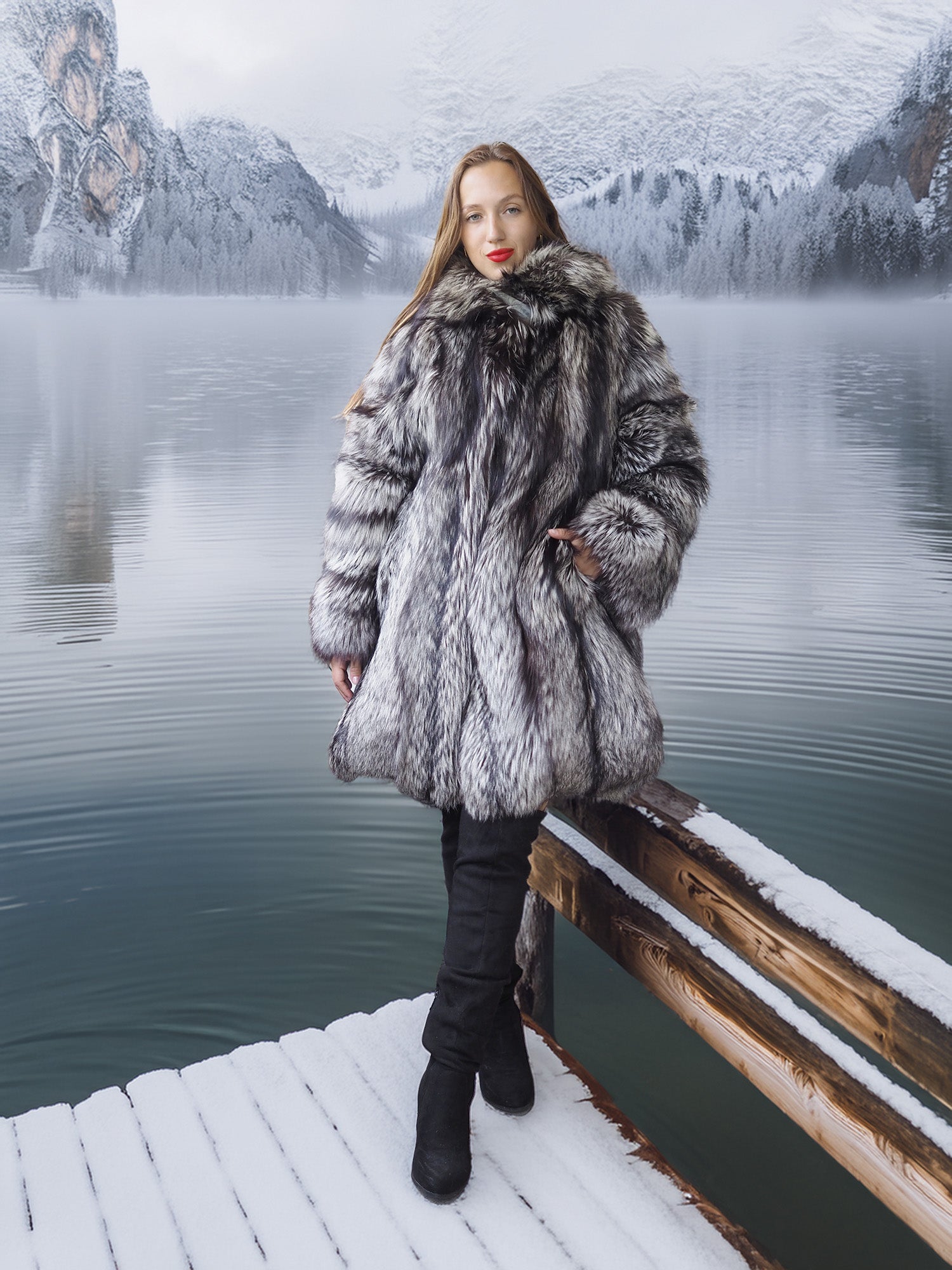 Alpine Siren - Silver Fox Long Jacket Stroller Length