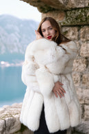 "Ivory Horizon" — Plush Frost Fox Fur Jacket in Winter White
