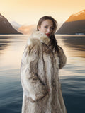Solstice Flame - Vintage Coyote Fur Coat With Shawl Collar Size S