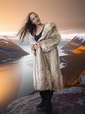Solstice Flame - Vintage Coyote Fur Coat With Shawl Collar Size S
