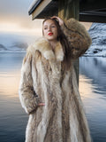 Solstice Flame - Vintage Coyote Fur Coat With Shawl Collar Size S