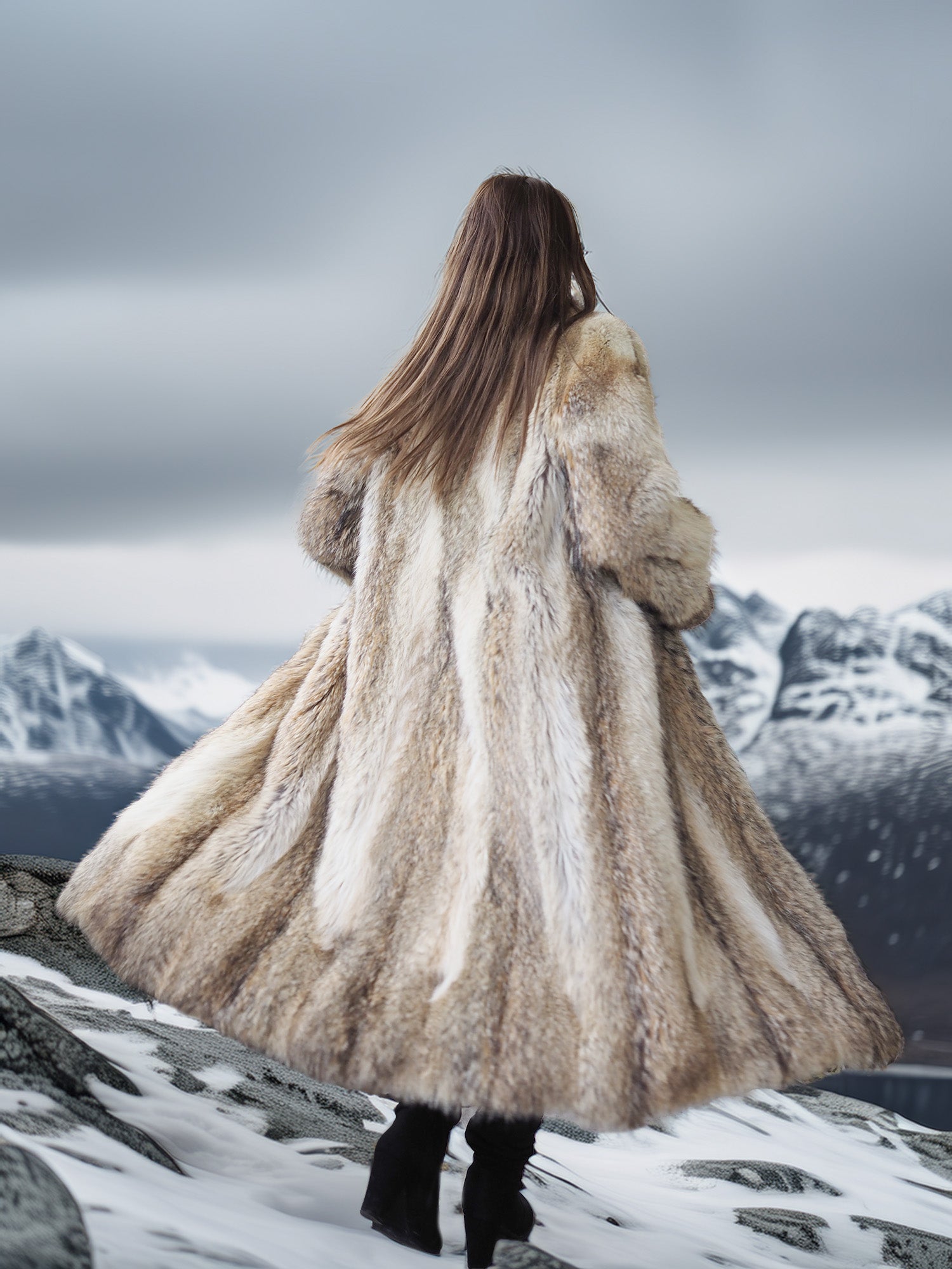 Solstice Flame - Vintage Coyote Fur Coat With Shawl Collar Size S