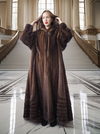 "Velvet Empire" – Mahogany Mink Fur Coat – Power Draped in Grace L to XXL