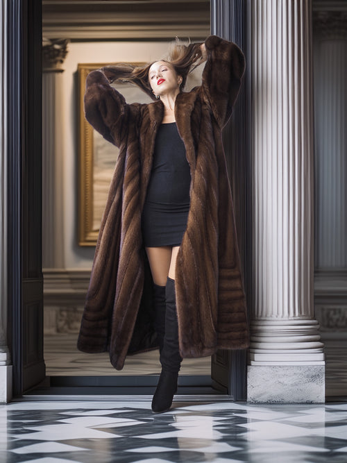 "Velvet Empire" – Mahogany Mink Fur Coat – Power Draped in Grace L to XXL