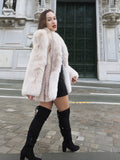 Brown Cross Mink Fur Coat Jacket S With Blush Fox Trim