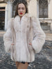 Brown Cross Mink Fur Coat Jacket S With Blush Fox Trim