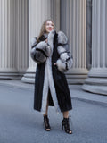 Black Mink Coat With Indigo fox Sleeves And Collar M/L