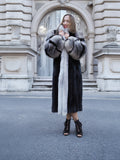 Black Mink Coat With Indigo fox Sleeves And Collar M/L