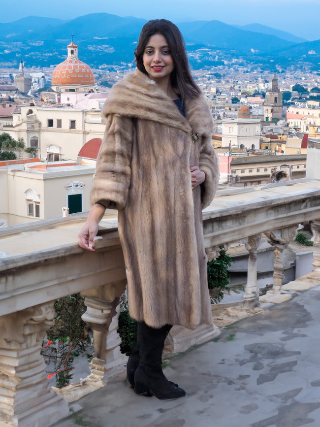 Vintage Pastel Light Brown Mink Fur Coat Large Cape Collar L