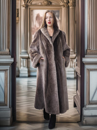 "Phantom Shadows" – Sheared Beaver Full-Length Coat with Fold-Back Cuffs