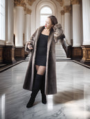 "Phantom Shadows" – Sheared Beaver Full-Length Coat with Fold-Back Cuffs