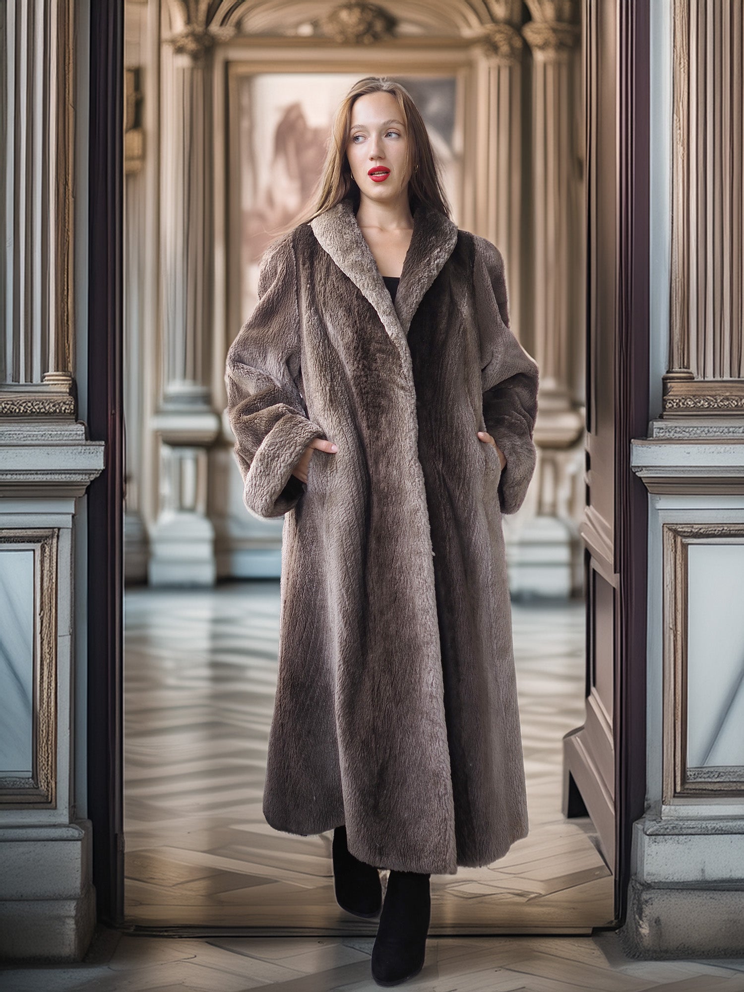 Phantom Shadows – Sheared Beaver Winter Coat with Fold-Back Cuffs