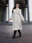 The Chevron Heiress - Pearl & Sapphire Herringbone Mink Coat in Full-Length Drama S