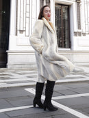 The Chevron Heiress - Pearl & Sapphire Herringbone Mink Coat in Full-Length Drama S