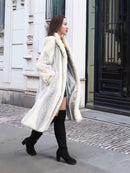 The Chevron Heiress - Pearl & Sapphire Herringbone Mink Coat in Full-Length Drama S