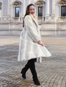 The Chevron Heiress - Pearl & Sapphire Herringbone Mink Coat in Full-Length Drama S