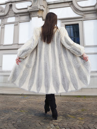 The Chevron Heiress - Pearl & Sapphire Herringbone Mink Coat in Full-Length Drama S