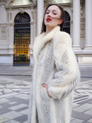 The Chevron Heiress - Pearl & Sapphire Herringbone Mink Coat in Full-Length Drama S