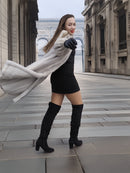Model spins in Sapphire Grey Mink Fur Coat S Petit Excellent, revealing its silky lining and premium fur construction.