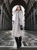 Sapphire Grey Mink Fur Coat S Petit Excellent styled under an ornate archway, highlighting its timeless elegance and premium quality.