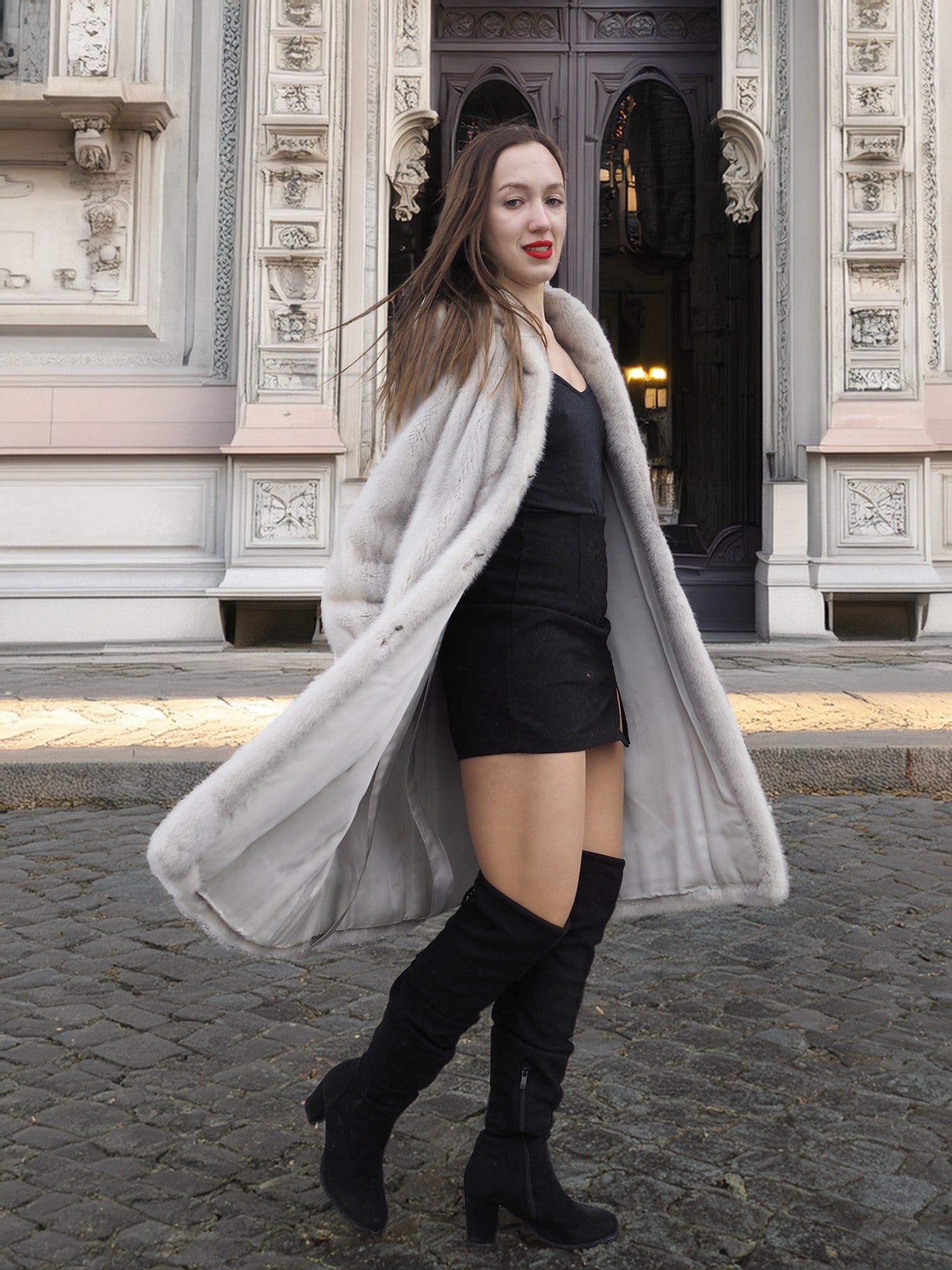 Sapphire Grey Mink Fur Coat S Petit Excellent Sapphire Grey Mink Fur Coat S Petit Excellent